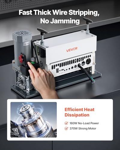 Image of VEVOR Electric Wire Stripper Machine, 0.06-1.57 in, 11 Channel Automatic Copper Cable Stripper, 370W Wire Stripper Tool with Manual Hand Crank Mode, Emergency Stop Button, for Scrap Copper Recycling