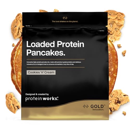 Protein Works | Loaded Protein Pancakes - GOLD Innovation, Premium Protein Pancake Mix, High Protein Breakfast, Low Sugar, Low Fat, Cookies 'n' Cream, 16 Portionen, 1kg