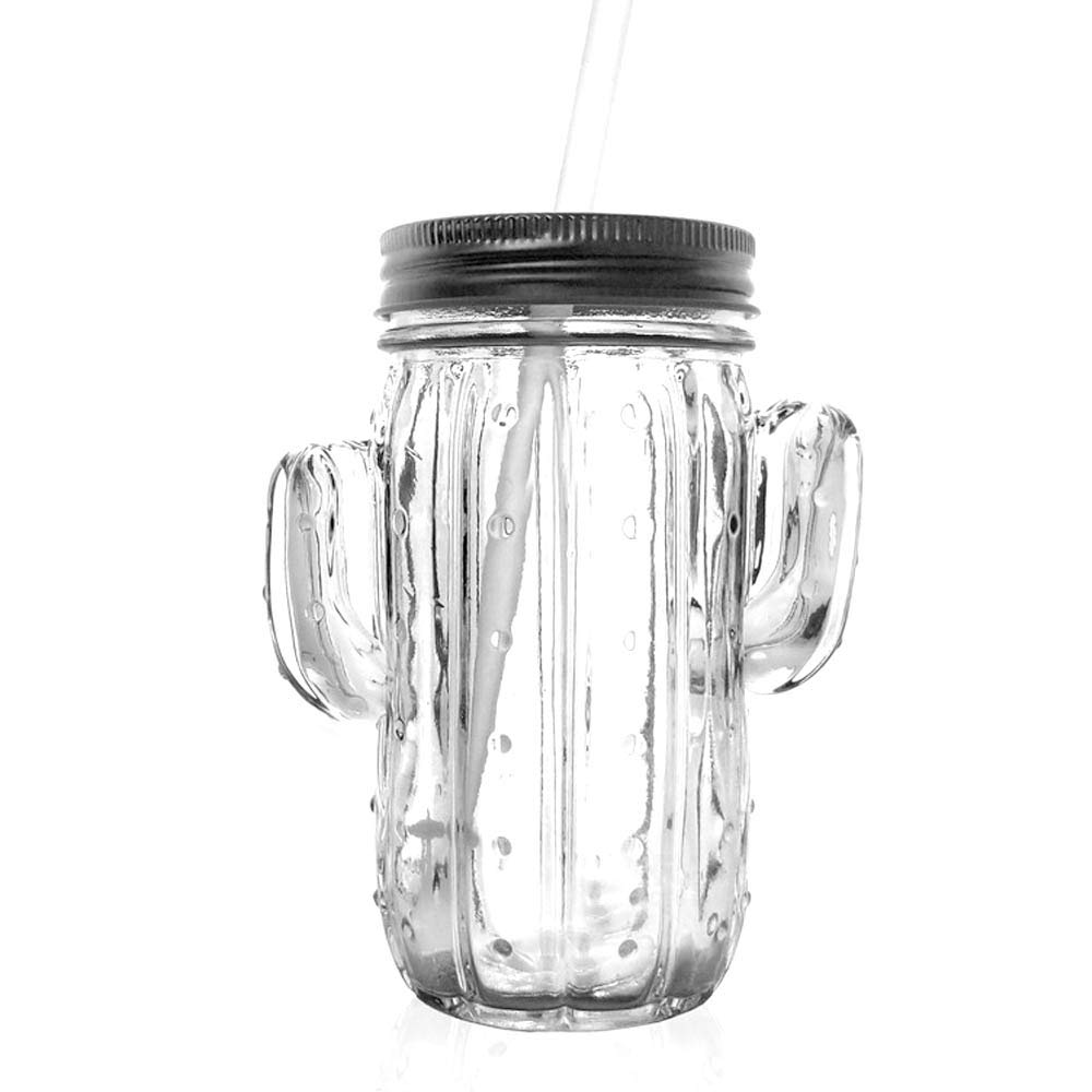 BARCONIC Cactus Mason Jar Glass - W/Lid