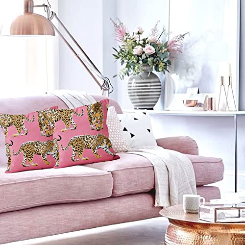 Crtpod Pink Cheetah Pillow Covers Set Of 2 18X18 Inch, Preppy Throw Leopard Wild Animal Pillowcase Hot Decorative Cushion Couch Cover Linen Case For Living Room Outdoor #TOP4