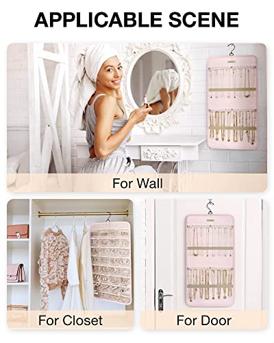 Image of BAGSMART Hanging Jewelry Organizer Necklace /Earring /Ring 2-Sided M Pink
