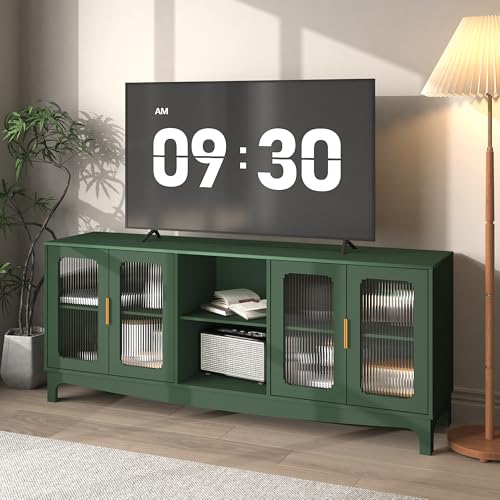 ZOSQUARE 65 Inch Green TV Stand for TVs up to 70+ inch, Mid Century Modern Glass Door...