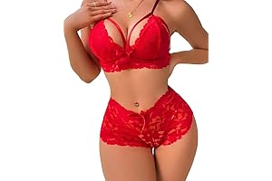 lilosy Lingerie - Sexy Strappy High Waist Floral Lace Pajamas Set