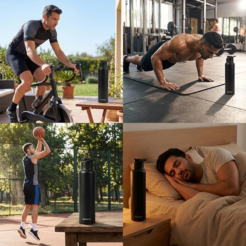 Image of MuscleBlaze Premium Grade Stainless Steel Water Bottle, Black, 1L | Leakproof, BPA-Free & Rust-Resistant