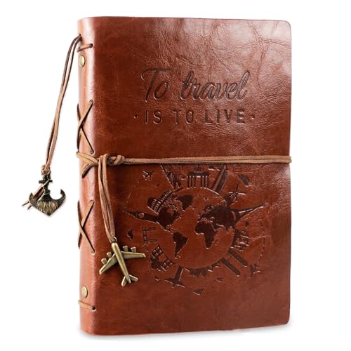 COMOOKA Travel Journal Leather Notebook A5 for Women Men Vintage Journal Refillable with Blank Pages Travellers Notebooks Diary