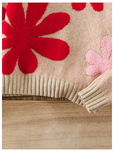 Image of BEAUDRM Girl's Cute Bow Sweater Crew Neck Long Sleeve Drop Shoulder Loose Pullover Tops