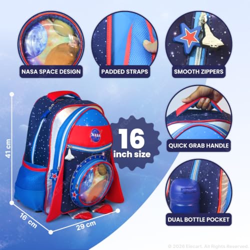 Image of School Bag Combo Set for Girls - 5 in 1 Back to School Hamper with Backpack, Lunch Bag, Tiffin Box, Water Bottle & Pencil Pouch - Complete School Essentials Gift Set for Kids (Space)