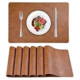 APLKER Tischsets Abwaschbar 6er Set, Doppelseitigen Platzdeckchen Leder Hitzebeständig, Platzsets Abwischbar Lederoptik für küche Speisetisch Hotel, 43 x 30 cm (Rot Braun, Satz von 6)