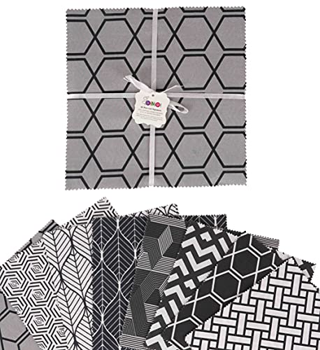 Tissu de coton géométrique précoupé de 10 pouces Soimoi pour carrés de patchwork noir et blanc