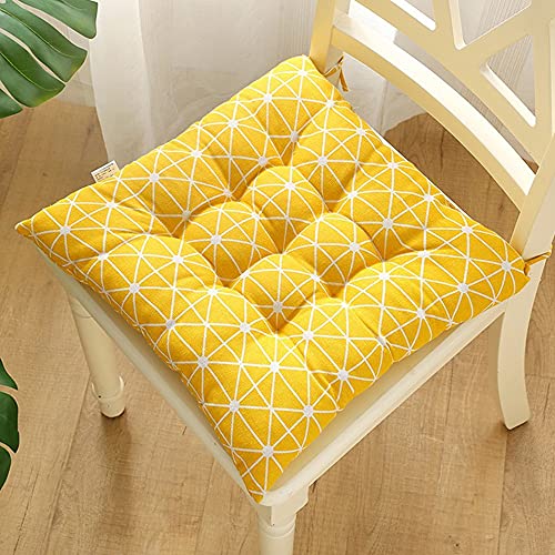 Stuhlkissen mit Bändern 2er Set, Chickw1 Geometrie Sitzkissen Gefüllt Dekokissen Zierkissen Gartenkissen für Gartenstuhl, Küche oder Esszimmerstuhl Indoor und Outdoor (40x40cm,Gelb)