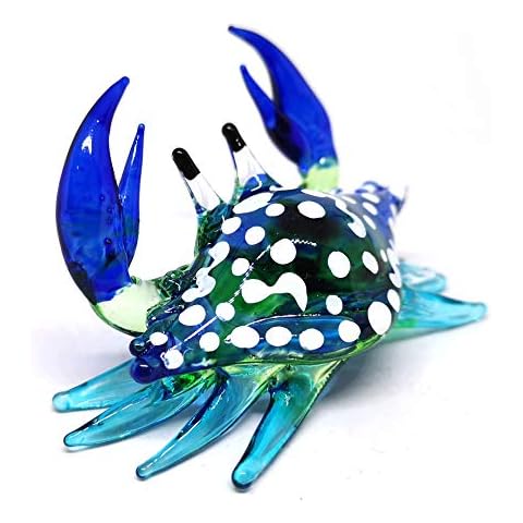 ZOOCRAFT Glass Animals Crab Figurine Blue Hand Blown Painted Art Miniature Coastal Decor Style Spirit Animals Cover