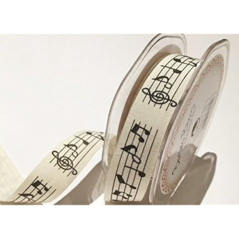 Musical Notes 22mm Cotton Ribbon on a 2m Length (N.B This is a Cut from a roll, Presented on a Bertie's Bows Ribbon Card) Cover