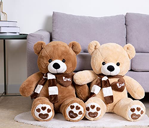 YunNasi Teddybär Groß Riesen Teddy Bär Hellbraun 100cm Plüschtier Kuscheltier Stofftier Teddybär mit Herz und Schal