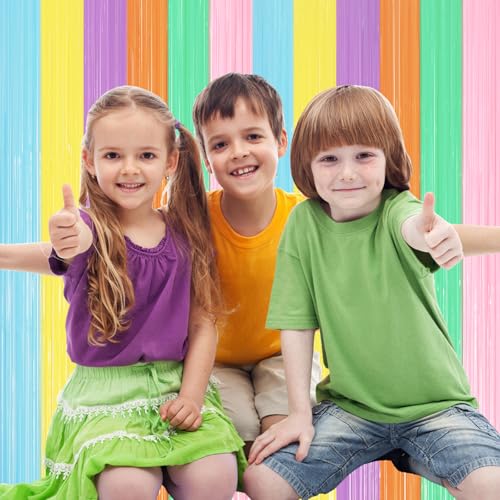 Image of Voircoloria 2 Pack Pastel Rainbow Foil Fringe Backdrop Curtains, Tinsel Streamers Party Decorations, Fringe Backdrop, Door Shimmer for Baby Shower or Birthday Party