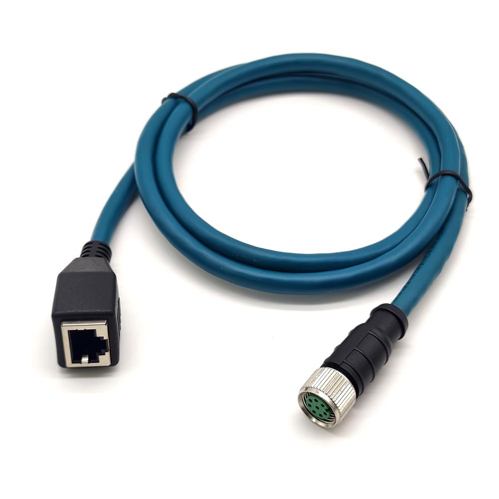 M12 8 Pin A Code Female to RJ45 Female High Flex Cat6 Industrial Ethernet PVC Cable 1M