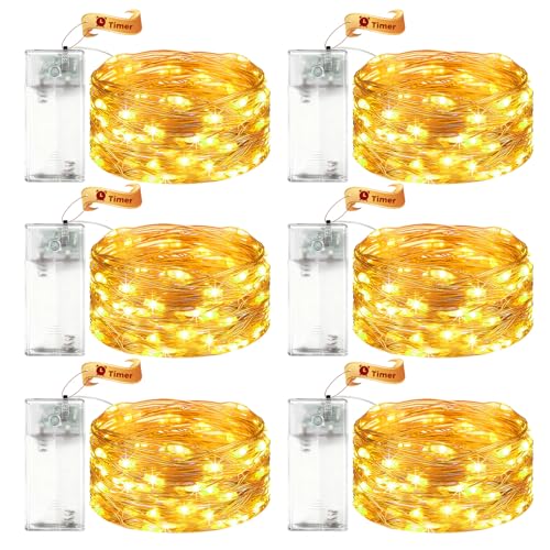 Lichterkette mit Timer Und Batterie 31 VIKY® 6 Stk LED Lichterkette Batterie mit Timer, 2M 20 LED Micro...