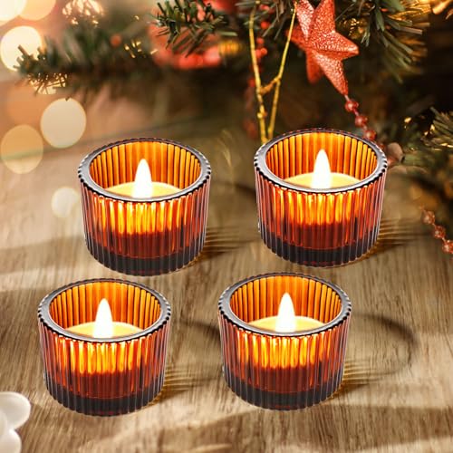 JOYIT Amber Votive Candle Holders Bulk Set of 4, Tealight