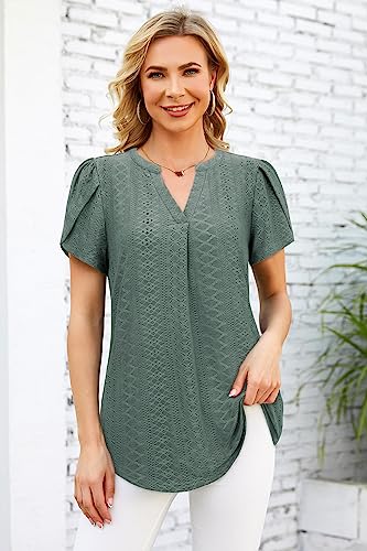 Bulotus Women Summer Casual Short Sleeve T-shirts V Neck Tops Short Sleeve Loose Fit Tunic Blouses2