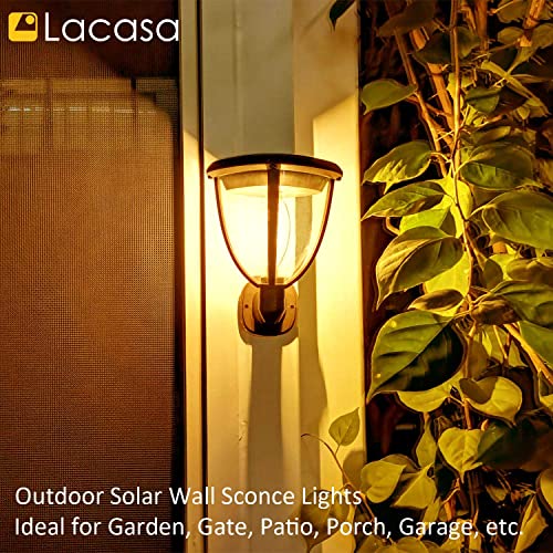 Lacasa 2 Pack Solar Wall Lights Outdoor, IP65 Waterproof Solar Sconce Lights with 2 Modes Dusk to Dawn LED Post Lights - Image 4