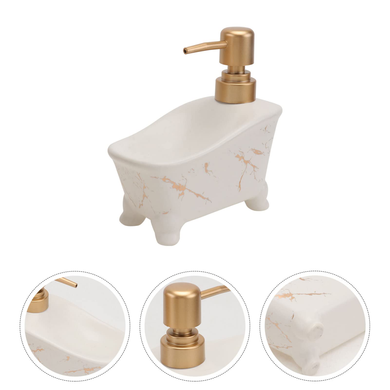Flacone Vuoto Per Lozione a Pressione in Ceramica Bianca Effetto Marmo, Bottiglia Manuale Per Sapone Liquido e Shampoo Portasapone Integrato, Resistente e Antigoccia Per Bagno e Corpo