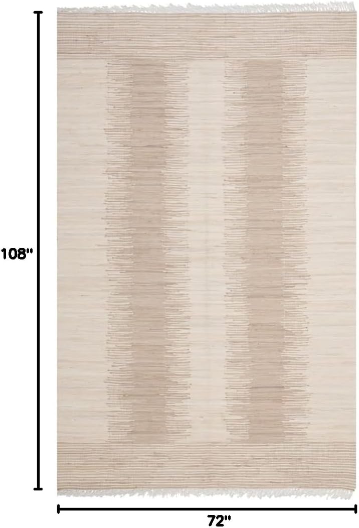 SAFAVIEH Montauk Collection Area Rug - 6' x 9', Beige, Handmade Fringe Cotton, Ideal for High Traffic Areas in Living Room, Bedroom (MTK752A)