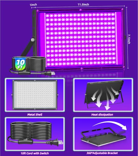 Image of TigQiang 200W 4 Pack LED Black Light, IP66 Blacklight Flood Light Halloween