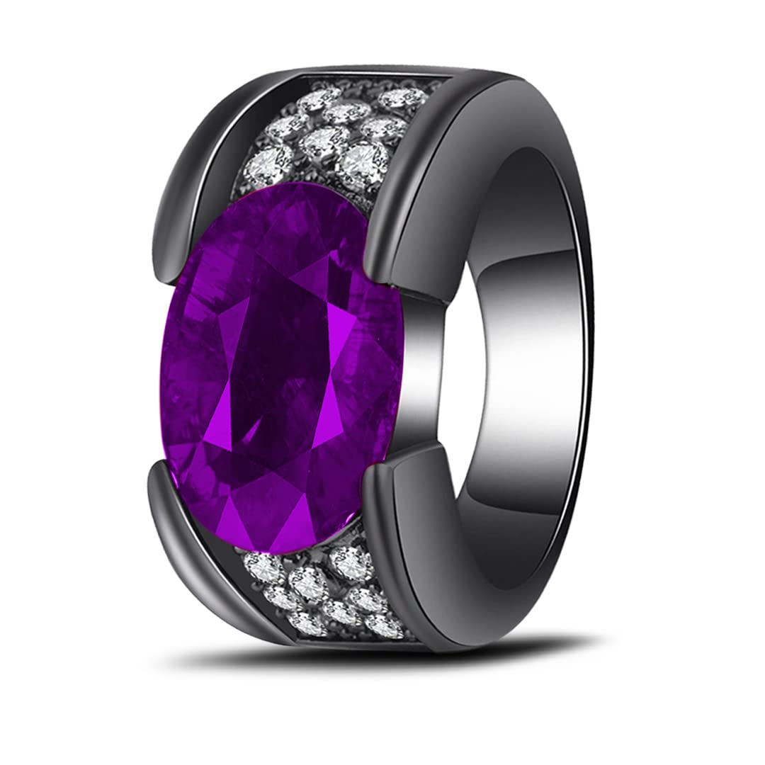 HAIXIAN S925 Sterling Silver Electroplated gun-black plating CZ Gem Crystal Band Ring Jewelry for Him, Oval Multi Cut 5A Cubic Zirconia Ring for Men