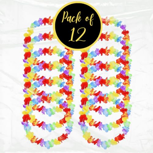 Image of VIROSA 12 Pieces Hawaiian Lei Flower Lei Luau Garland For Tropical Party Hen do Special Occasion Decorations