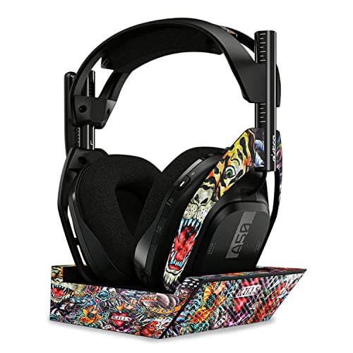 Image of MightySkins Carbon Fiber Skin Compatible with Astro A50 Wireless Headphones + Base Station (Gen 4) - Old School Tattoo | Protective, Durable Textured Carbon Fiber Finish | Easy to Apply