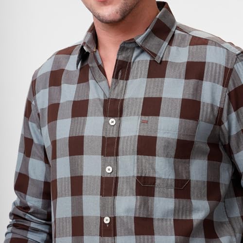 Image of BASICS 100% Cotton Checked Shirt for Men | Slim Fit | Everyday Smart Casual Wear | Full Sleeve
