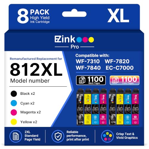 Image of Remanufactured Replacement for Epson 812XL Ink Cartridge Combo Pack for 812 | for Epson WF-7840 Ink Cartridges for 812 for Workforce Pro WF-7840 WF-7820 WF-7310 EC-C7000 Printer (8 Pack, 2B /2C /2M /2Y)