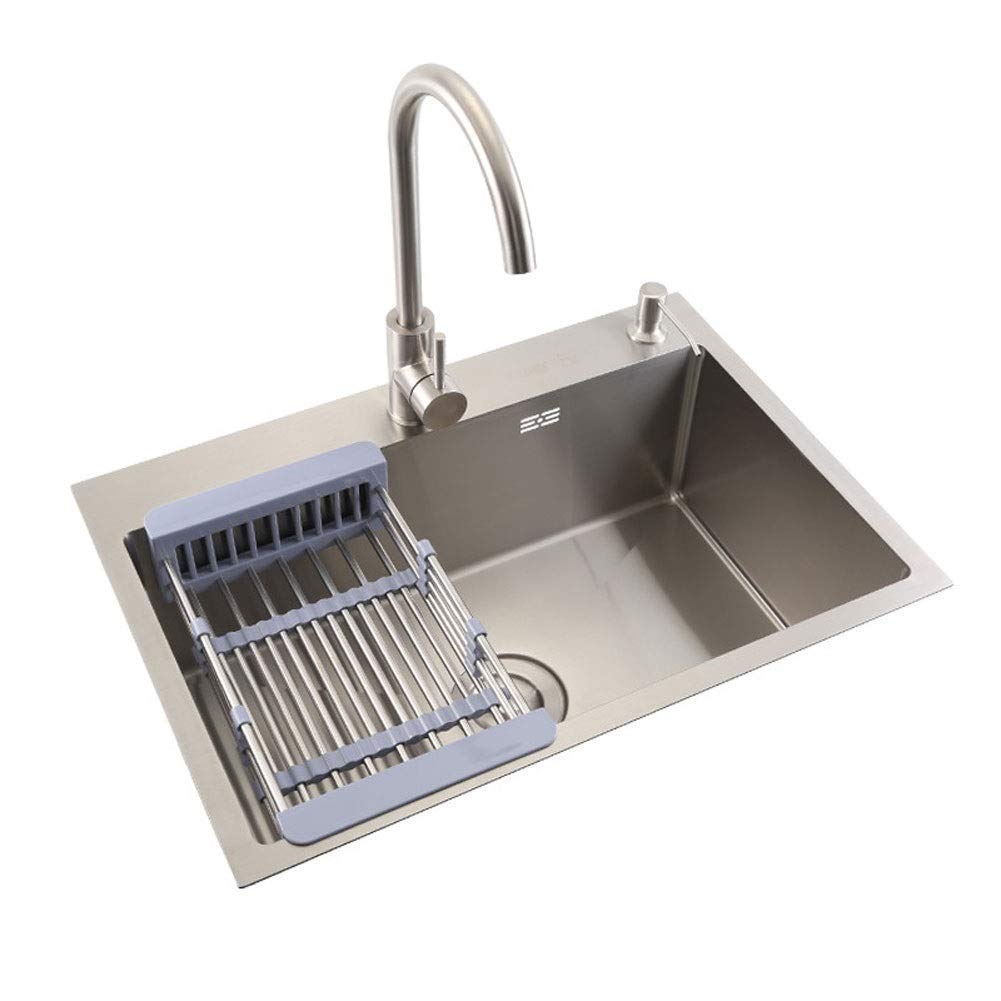 Conjunto Combinado de colador de Grifo de Fregadero de Cocina de Acero Inoxidable 304 Individual Cuadrado, con Kit Completo de plomería Escurridor de residuos Instalación empotrada de montaj