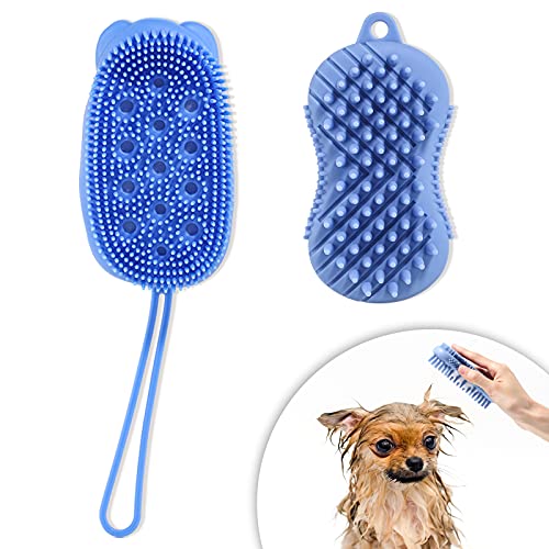 NVTED 2 PCS Pet Bath Brush, 2 in 1 Dog Cat Double-Sided Massage Grooming Sponge Bath Shampoo Brushes Soft Silicone Bristles Give Pet Gentle Massage