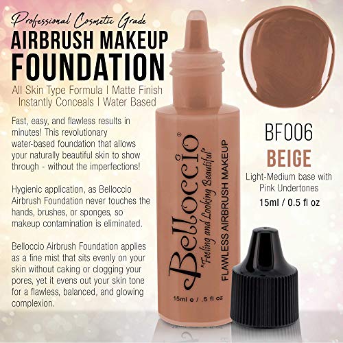Belloccio's Professional Cosmetic Airbrush Makeup Foundation 1/2Oz Bottle: Beige- Light-Medium Pink Undertones #TOP1
