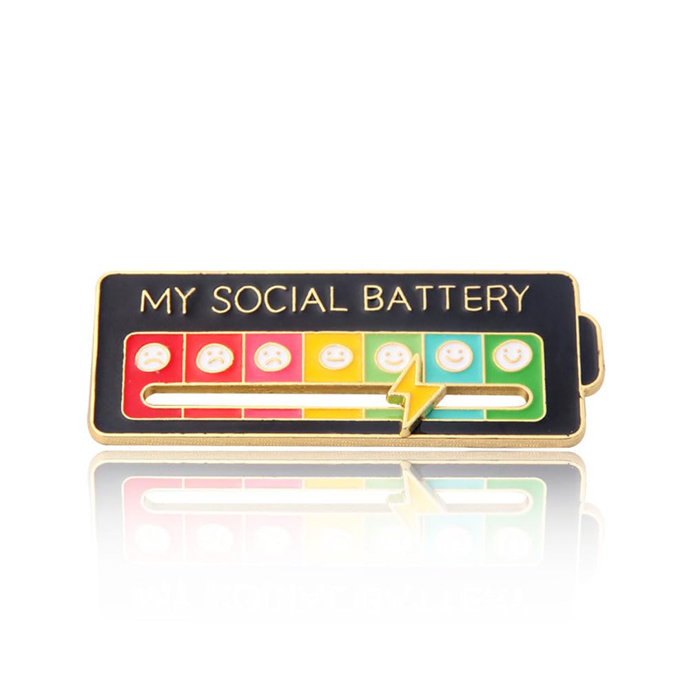 Goodern Social Battery Pin Brooches,Creative Interactive Mood Pins Fashion Interactive Enamel Pins Slidable Lapel Pins Women Suits Exquisite Lapel Brooches Personnalized Pin Decoration for Girl-Black