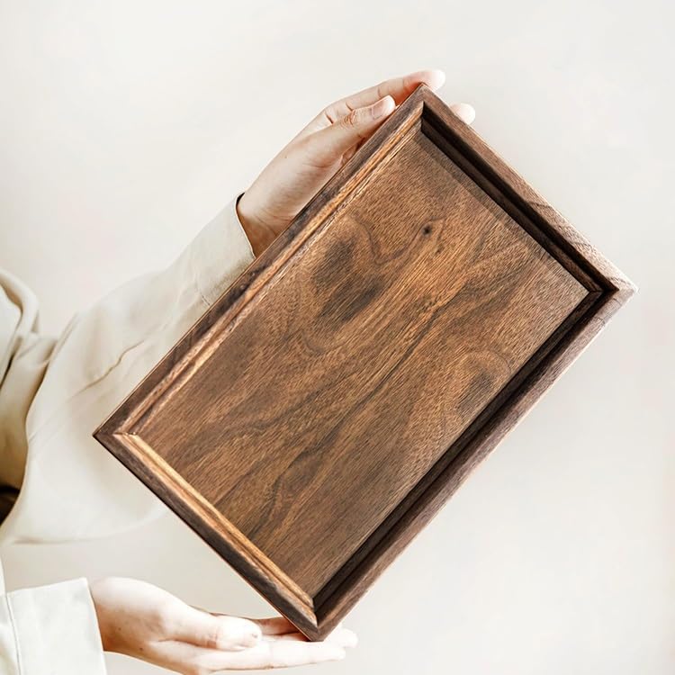 Bandeja para Servir de Nogal Negro, Bandeja Rectangular de Madera Maciza para té, Bandeja de Madera sin chapar para Aperitivos, bandejas de Mesa para Preparar té en seco, para Comer en el Regazo