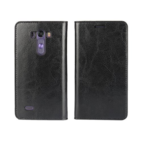 iCoverCase for LG G3 Case, Genuine Leather Wallet Case [Slim Fit] Folio Book Design with Stand and Card Slots Flip Case Cover for LG G3 (Black)
