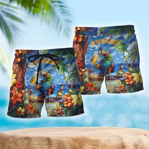 Funny Beer Mens Swim Trunks - Beer Day Hawaiian Mens Swim Short Beach Shorts TU-SH-432