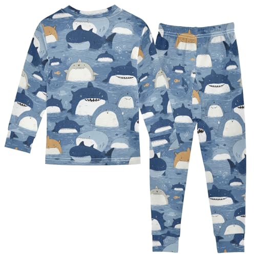 Pajama Sets Long Sleeve Shark Pattern Ocean Life Soft Comfy Sleepwear 2 Piece PJS 3-8T3