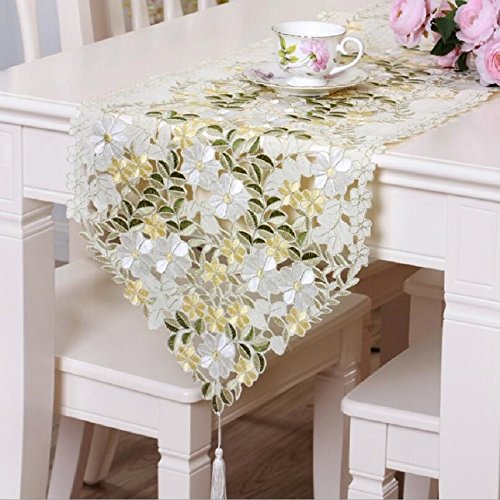 LDONGPENG LD&P New polyester fiber embroidery table flag hollow garden tea table Table Runner coffee table cloth,A,40*176cm
