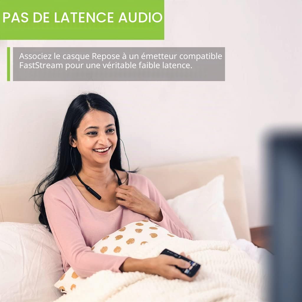 Avantree Repose – Casque Bluetooth Anti-Bruit pour Dormir | Petits Embouts pour Dormeurs Latéraux et Petites Oreilles, Tour de Cou Sans Fil, Faible Latence TV