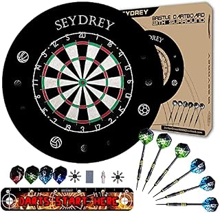 Dart Board Steel Dart Board Dartboard set with 6 pcs 20g Steel Tip Darts 12 Flights Rotating Number Ring + Staple-Free Bullseye Throwing Line Install Instruction