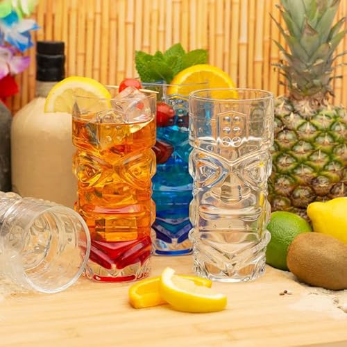 Image of criterion Clear Tiki Glasses Set of 6-400ml Modern Bar Tiki Cocktail Glasses Tropical Island Drinksware Set