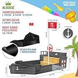 KIDIZ® Sandkasten AHOI - Piratenschiff Boot Segelschiff aus Holz Inkl. Abdeckung, Bodenplane, Sitzbank, Flaggenmast, Spielzeuge | Große Kinder Sandkiste für den Garten | Outdoor Sandbox Antrazit - 7