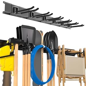 Garage Tool Organizer Wall Mount, 49.5 Inch Garage Organization and Storage Heavy Duty with 3 Packs Rails and 6 Adjustable Hooks, Garden Yard Tool Hanger Rack for Shovel, Max Load 600lbs