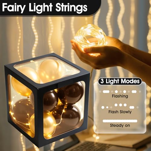 Image of Ledido Baby Boxes with Letters for Baby Shower Decorations, 4 pcs Clear Baby Balloon Boxes Blocks Decor with LED Fairy String Lights for Boy Girl Gender Reveal Decorations Backdrop Party (Black)