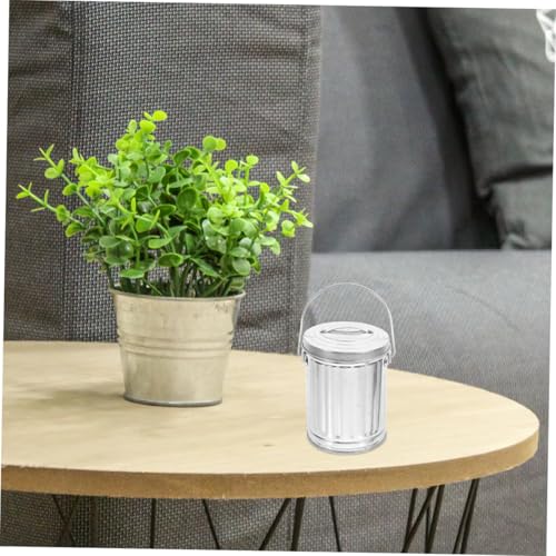 Basurero pequeño rectangular de hojalata con asa miniatura 6