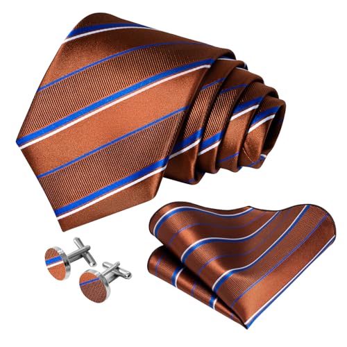 Image of 5PCS Mens Premium Silk Tie, Pocket Square, Cufflinks, Drilled Tie Ring and Lapel Pin Set for Wedding Groom Party
