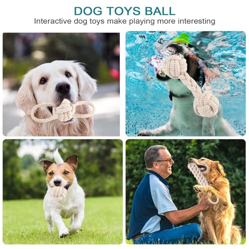 GOMETY 5 PCS Kauen Hundespielzeug Set,Interaktives Kauspielzeug aus Natürlicher Baumwolle,Hundespielzeug Seil mit Knoten Ball,für Kleine Mittlere Große Welpen Katzen Haustier Zahnpflege,Beige Leinen