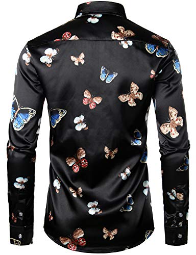 Image of ZEROYAA Men's Luxury Printed Silk Like Satin Button Down Dress Shirt for Party Prom
